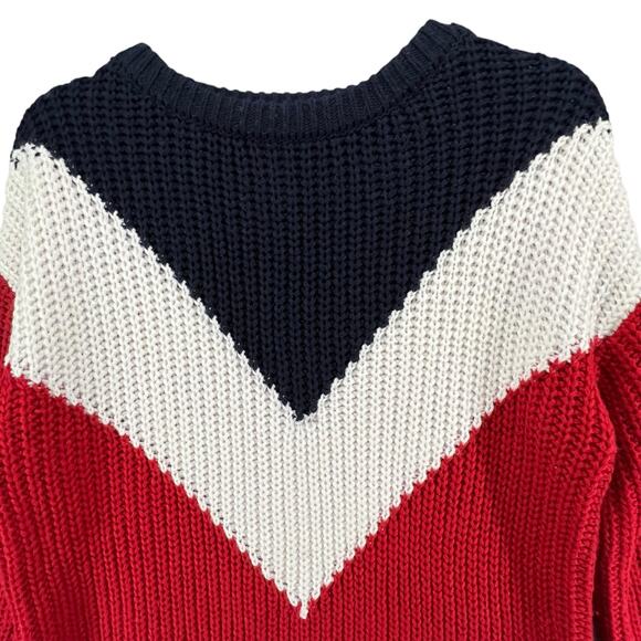 Love by Design Sweater Women L Red White Blue Colorblock Preppy Americana Chunky - Picture 3 of 13